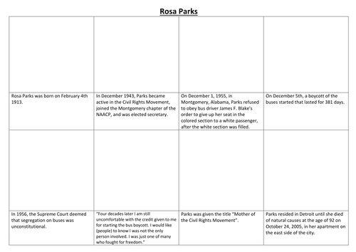 Rosa Parks Comic Strip and Storyboard