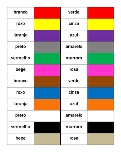 Cores em Portugues - Colours in Portuguese Quiz