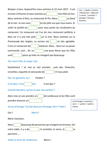 Au Restaurant New Gcse French Aqa 