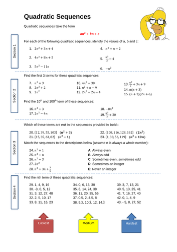 Quadratic Sequence Gcse 1 9 Teaching Resources