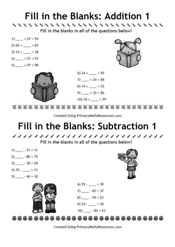 fill in the blanks addition and subtraction worksheets year 5 teaching resources