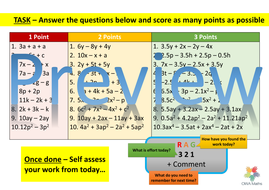 Collecting like terms - WORKSHEET | Teaching Resources