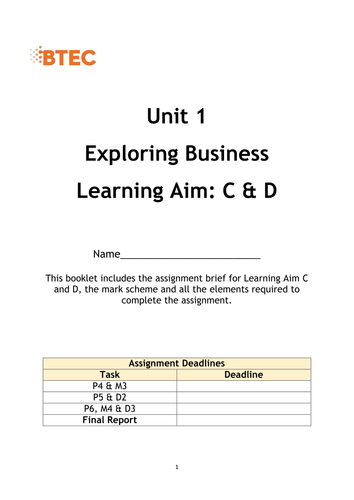 exploring business unit 1 btec assignment