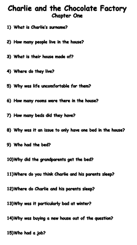 Charlie and the Chocolate Factory Reading Comprehension Questions