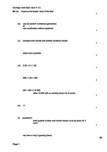 AQA Biology *2017 Spec* Ecology Lesson 10a; Mid topic review (trilogy award)