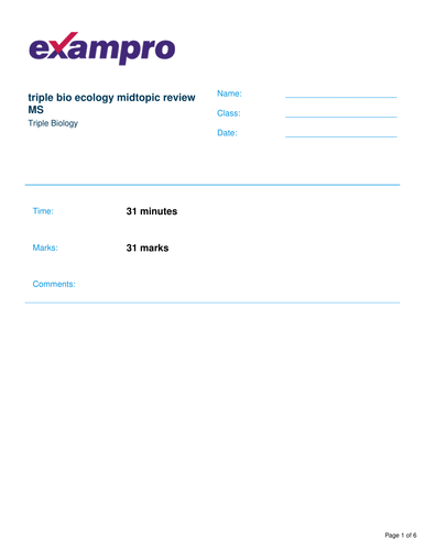 AQA Biology *2017 Spec* Ecology Lesson 10a; Mid topic review Triple Biology
