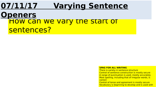 10 ways to vary a sentence start/opener lesson and resources