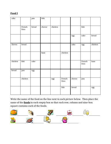 Food In English Sudoku Teaching Resources