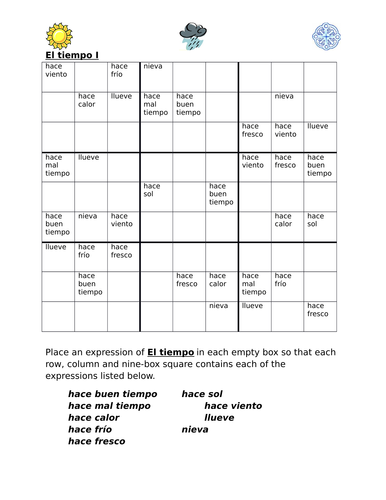 Tiempo (Weather in Sudoku | Teaching Resources