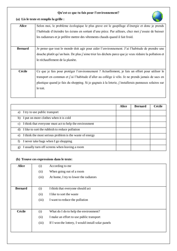 french essay l'environnement