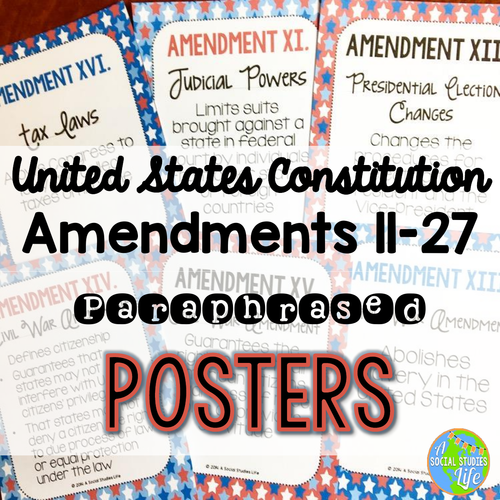 Constitutional Amendments 1127 Paraphrased POSTERS Teaching Resources
