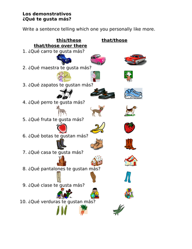 Demonstrativos Demonstratives In Spanish Worksheet Teaching Resources 2919