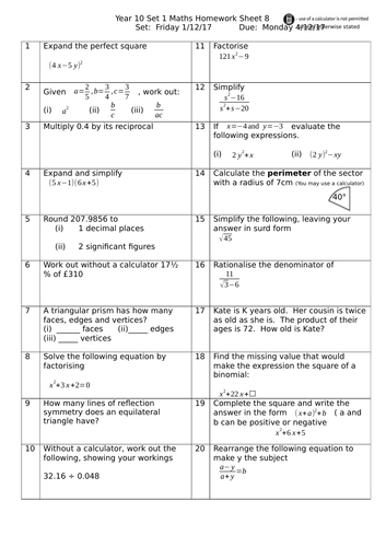 two tier gcse maths homework pack 2 answers
