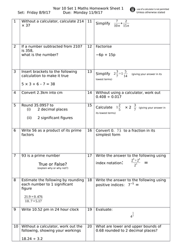 gcse maths revision homework