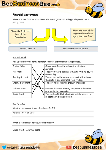 Financial Statements Worksheet and Answers | Teaching Resources