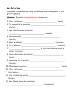 Adverbes (French Adverbs) Worksheet 2 | Teaching Resources