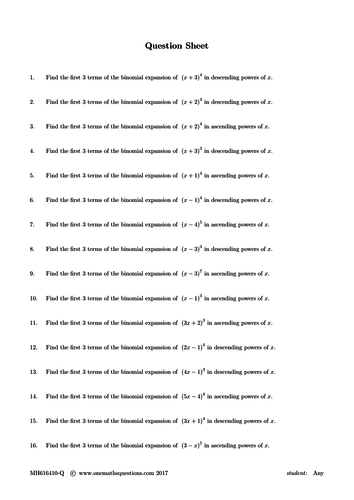 Binomial Expansion Worksheets | Teaching Resources