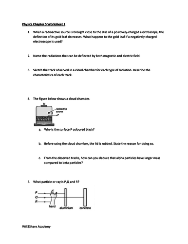 Types of Nuclear Radiation and Half Life Calculation Worksheets and
