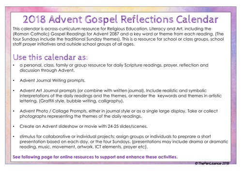 2018 Advent Gospel Reflection Calendar | Teaching Resources