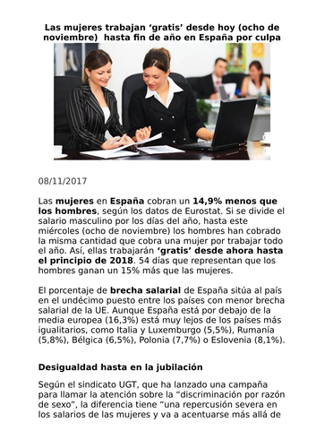 New Spanish A Level: Equal rights: the rights of women in the work place: La brecha salarial