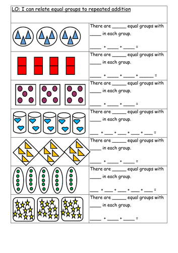 relating equal groups to repeated addition teaching resources