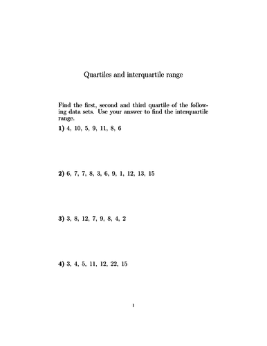 Quartiles And Interquartile Range Worksheet With Solutions Teaching Resources 1638