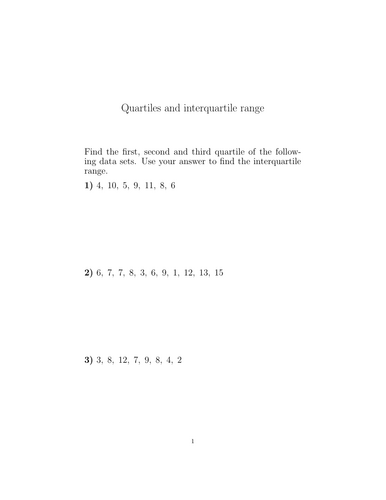 Quartiles and interquartile range worksheet (with solutions) | Teaching ...