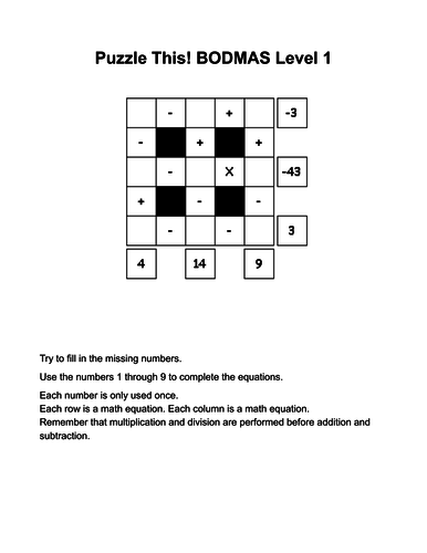 bodmas puzzles for more able pupilsyear 6 with answers teaching