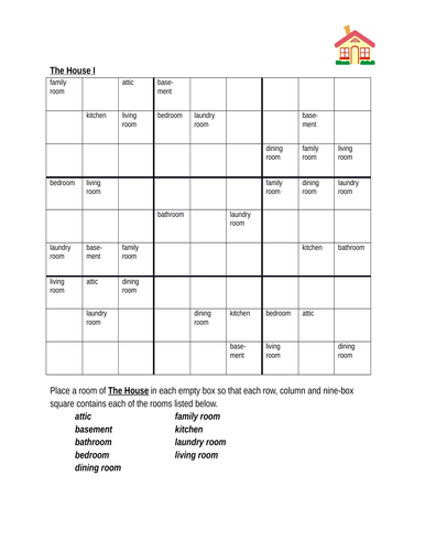 House In English Sudoku Teaching Resources