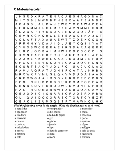 Material escolar (School Objects) Wordsearch for Differentiated ...