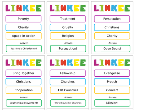 Gcse Christianity Linkee Puzzle And Card Game Teaching Resources