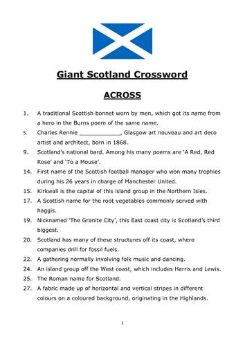 Scotland Quiz Crossword Teaching Resources