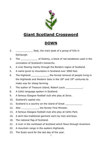 Scotland Quiz Crossword Teaching Resources