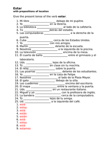 Estar Spanish Verb Worksheet 2 | Teaching Resources