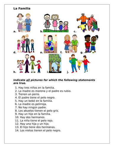 Familia (Family in Spanish) Worksheet | Teaching Resources