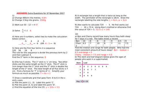 Extra Questions for Maths GCSE Edexcel 1F November 2017 (Answers now ...