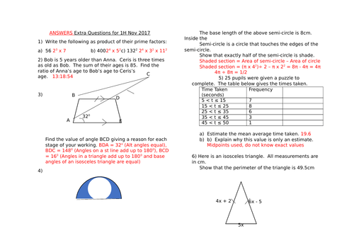 Extra Questions for GCSE Maths 1H Edexcel November 2017 (Answers now ...