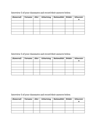 Personal Information in German Interview Speaking Activity 1 | Teaching ...