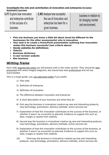 BTEC Level 3 Unit 1 writing frame for Learning Aim E