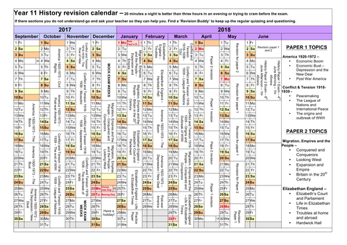 AQA History GCSE Revision Calendar for Paper 1 and Paper 2