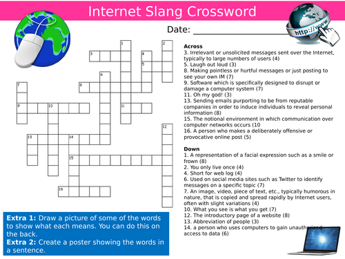 Internet Slang Crossword ICT Computing Starter Activity Keywords KS3