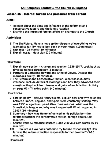 AQA A Level History Religious conflict - Internal faction and pressures from abroad