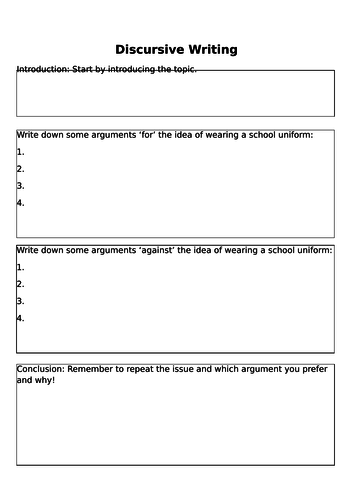 discursive essay worksheet