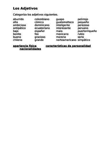 Adjetivos (Spanish Adjectives) Worksheet 2 | Teaching Resources