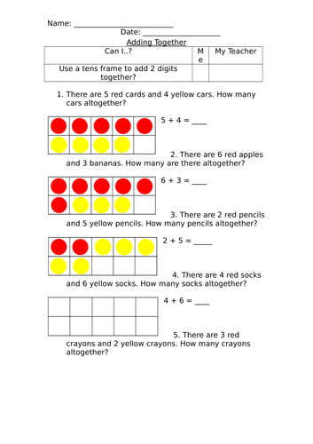 Adding two groups within 10 (word problems) | Teaching Resources