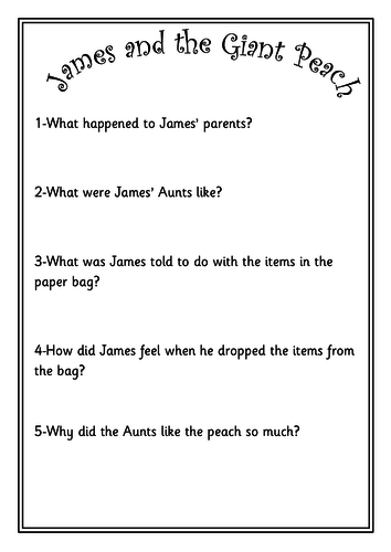 James and the Giant Peach novel study- worksheets, display materials ...