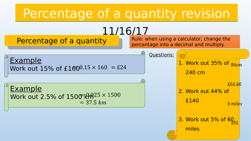 Percentages revision with a calculator