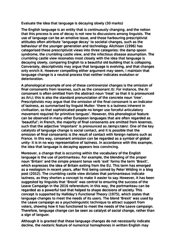 A Level English Language Essay Response - Language Change | Teaching ...
