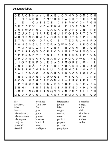 Adjetivos (Portuguese Adjectives) Wordsearch | Teaching Resources