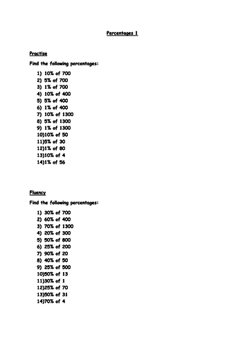 Year 6 Percentages Worksheet